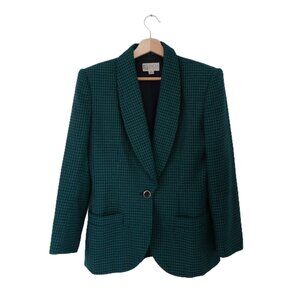 Vintage 80s emerald green turquoise houndstooth blazer size 8 - 9 medium large